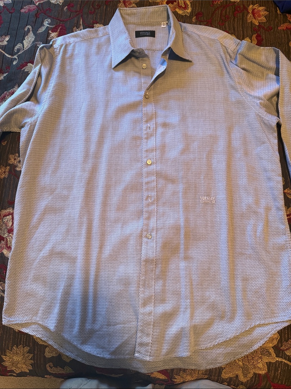 Versace Light Blue Microdot Button-Up Dress Shirt